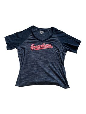 Women’s Cleveland Guardians Baseball Navy Blue Short Sleeve Shirt Red Logo 1X